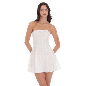 COMING SOON LUCY IN THE SKY WHITE EYELET LACE UP MINI DRESS